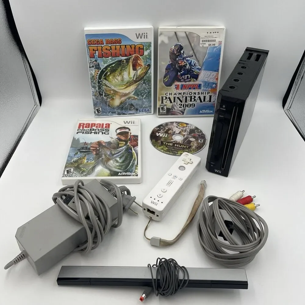 Nintendo Wii Gamecube Compatible RVL-001 Tested Works Console Bundle Black